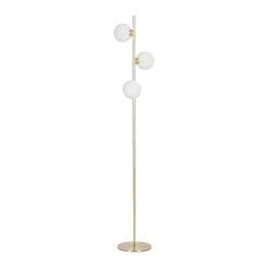 Opjet Lampadaire En Métal H152cm 3 Globes En Verre Opaline Doré - Edmond