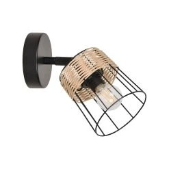 Corep Spot 1 Lumière En Metal Et Rotin Tresse H18.5cm Noir - Indah