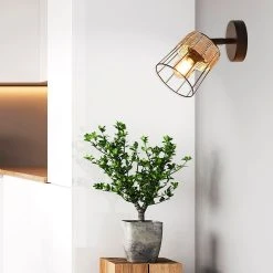 Corep Spot 1 Lumière En Metal Et Rotin Tresse H18.5cm Noir - Indah -Market Set Shop 613455 FRN03 WEB