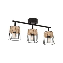 Corep Spot 3 Lumières En Metal Et Rotin Tresse H23cm Noir - Indah