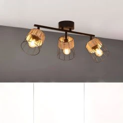 Corep Spot 3 Lumières En Metal Et Rotin Tresse H23cm Noir - Indah -Market Set Shop 613457 FRN05 WEB
