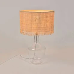 Corep Lampe En Verre Et Raphia Franges H48cm Naturel - Ibiza -Market Set Shop 620167 FRN02 WEB