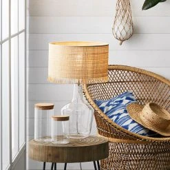 Corep Lampe En Verre Et Raphia Franges H48cm Naturel - Ibiza -Market Set Shop 620167 FRN04 WEB