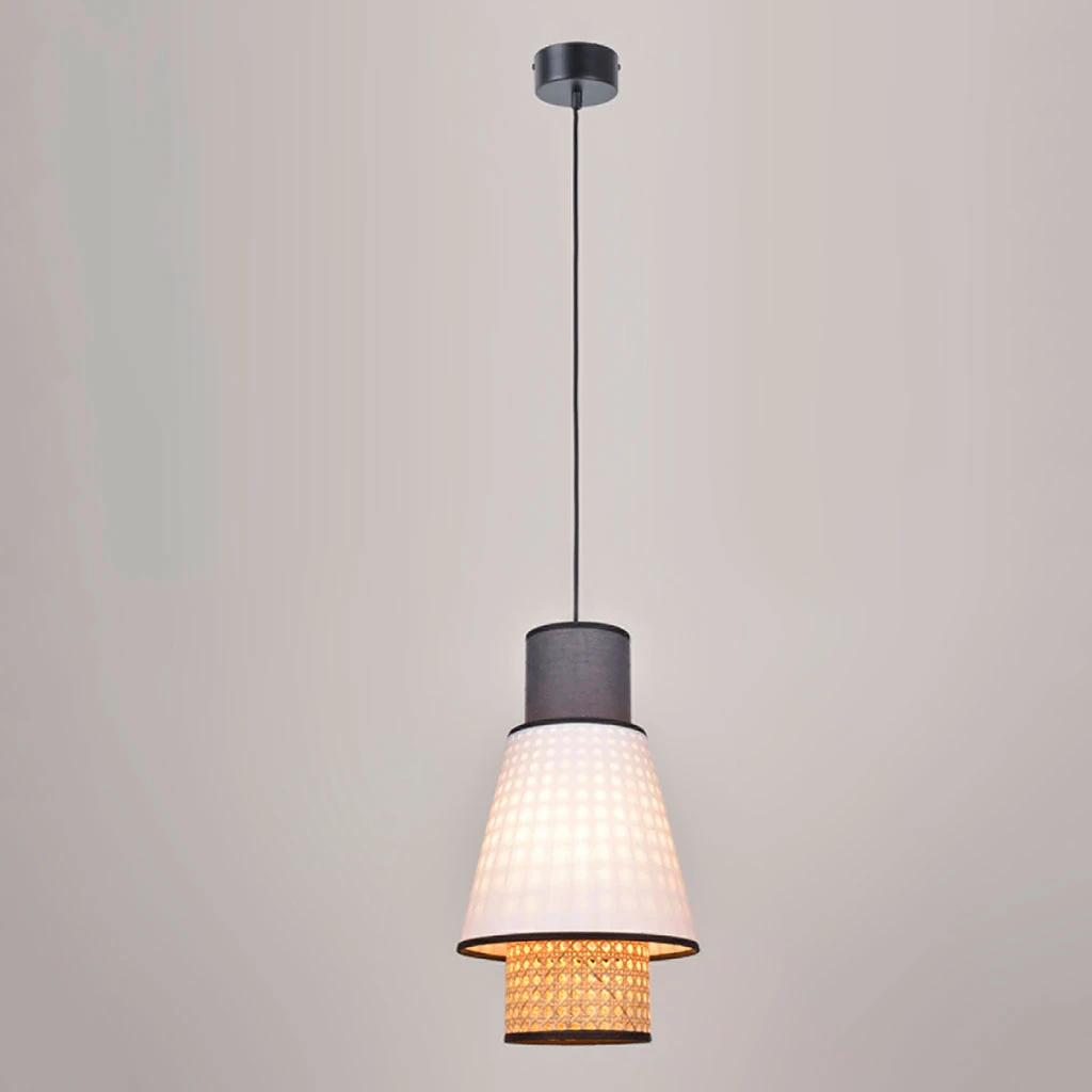 Market Set Suspension Cannage Et Lin Lavé H36cm Blanc Et Anthracite - Singapour 3 Market Set Suspension Cannage Et Lin Lavé H36cm Blanc Et Anthracite - Singapour – Image 3