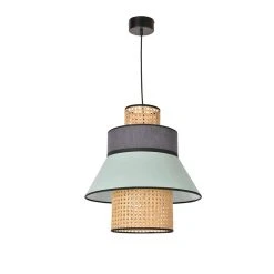 Market Set Suspension Cannage Et Lin Lavé H44cm Amande Et Anthracite - Singapour