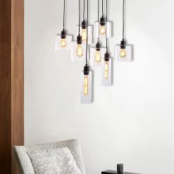 Market Set Suspension 8 Lumières En Verre Et Métal H147cm Noir - Ilo-ilo -Market Set Shop 620469 FRN05 WEB