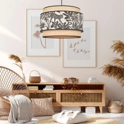 Corep Suspension En Coton Et Raphia D38cm Naturel Et Noir - Milo -Market Set Shop 622492 FRN04 WEB