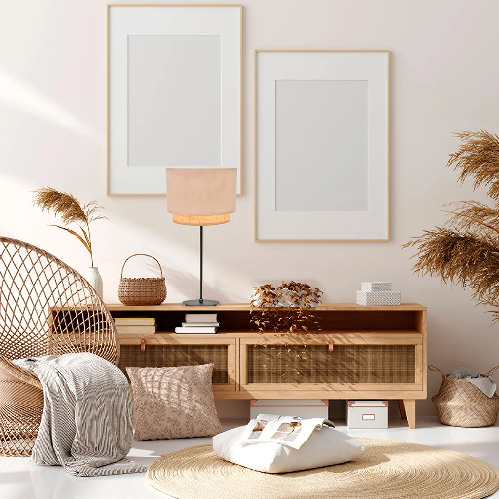 Corep Lampe En Raphia Et Velour H50cm Sable - Boheme 5 Corep Lampe En Raphia Et Velour H50cm Sable - Boheme – Image 5