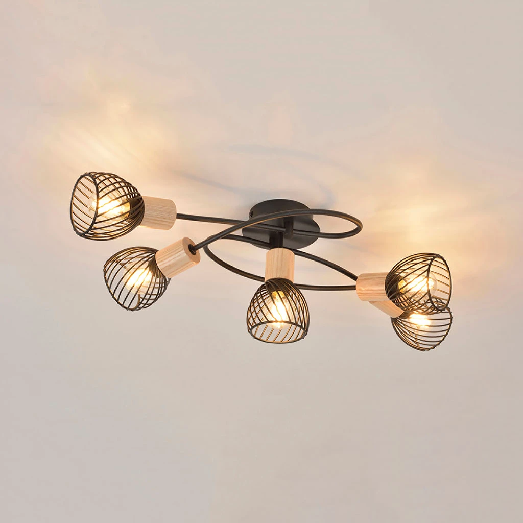 Corep Plafonnier 5 Lumières En Metal L67cm Mat Noir - Kento 2 Corep Plafonnier 5 Lumières En Metal L67cm Mat Noir - Kento – Image 2