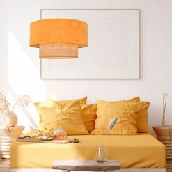 Corep Suspension En Raphia Et Velours D38cm Moutarde - Boheme -Market Set Shop 622582 FRN04 WEB