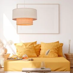 Corep Suspension En Raphia Et Velours D38cm Sable - Boheme -Market Set Shop 622583 FRN04 WEB