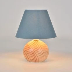 Corep Lampe En Bois Et Coton H24cm Pétrole - Rondo -Market Set Shop 622624 FRN02 WEB
