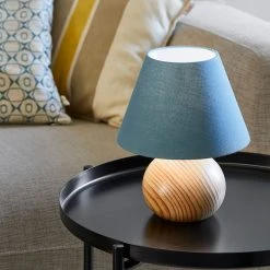 Corep Lampe En Bois Et Coton H24cm Pétrole - Rondo -Market Set Shop 622624 FRN04 WEB