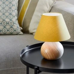 Corep Lampe En Bois Et Coton H24cm Moutarde - Rondo -Market Set Shop 622625 FRN04 WEB