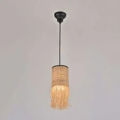 Market Set Suspension 1 Lumière En Bana Et Raphia H32cm Frange - Formentera -Market Set Shop 623095 FRN02 WEB