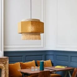 Market Set Suspension En Lin Lave, Bana Et Raphia Frange H34cm Curry -Marrakech -Market Set Shop 623111 FRN04 WEB