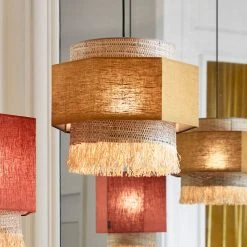 Market Set Suspension En Lin Lave, Bana Et Raphia Frange H34cm Curry -Marrakech -Market Set Shop 623111 FRN05 WEB