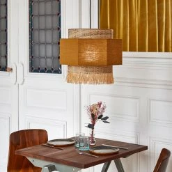 Market Set Suspension En Lin Lave, Bana Et Raphia Frange H34cm Curry -Marrakech -Market Set Shop 623111 FRN06 WEB