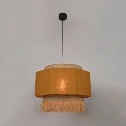 Market Set Suspension En Lin Lave, Bana Et Raphia Frange H64cm Curry -Marrakech -Market Set Shop 623115 FRN02 WEB