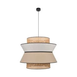 Market Set Suspension En Lin Lavé Et Cannage H60cm Nude - Singapour