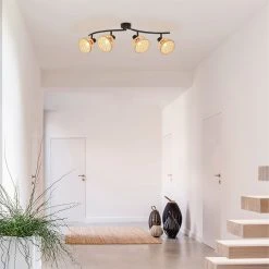 Corep Spot 4 Lumières En Métal Et Bambou L78cm Noir - Kami -Market Set Shop 631535 FRN03 WEB