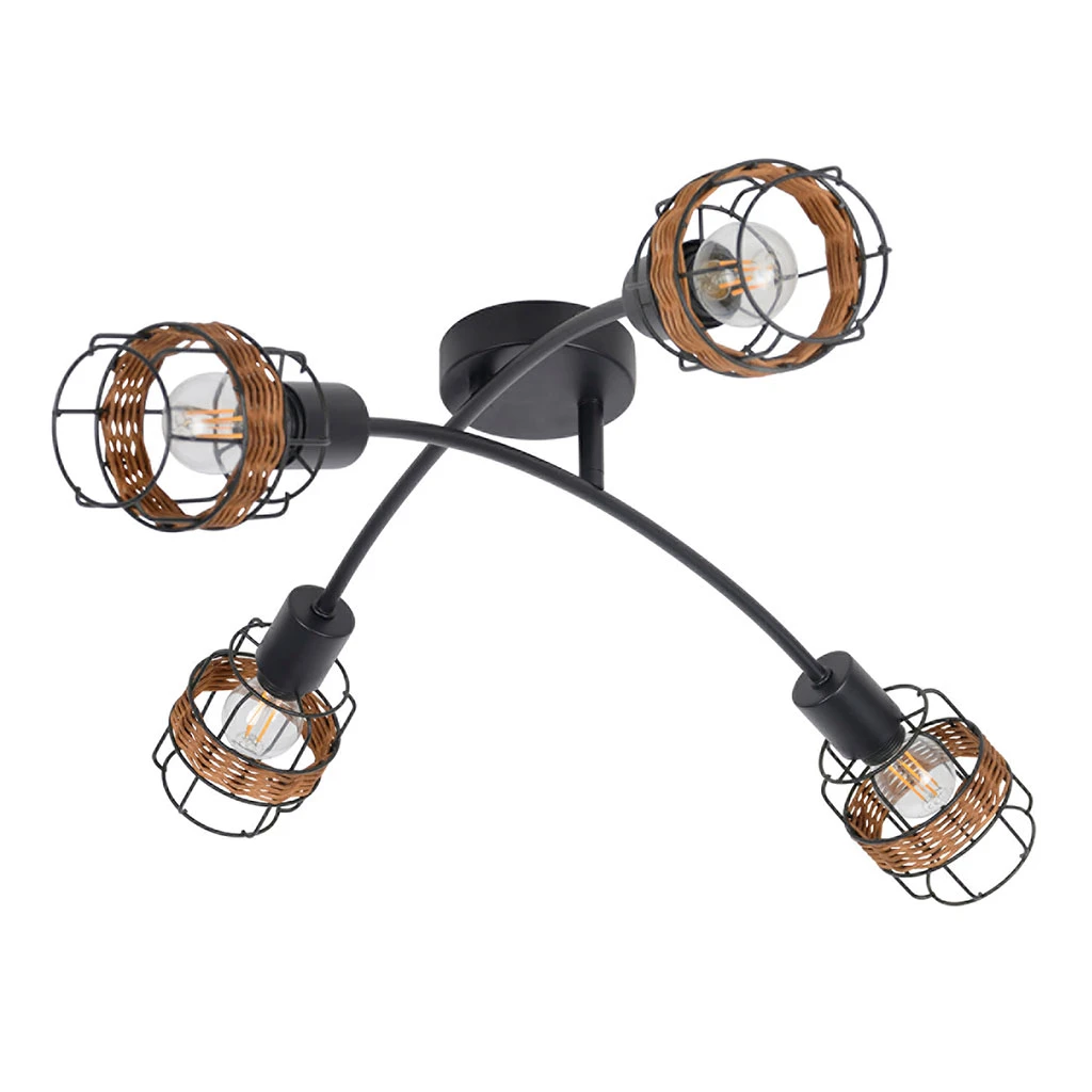 Corep Spot 4 Lumières En Métal Et Rotin L62cm Brun - Bali 1 Corep Spot 4 Lumières En Métal Et Rotin L62cm Brun - Bali