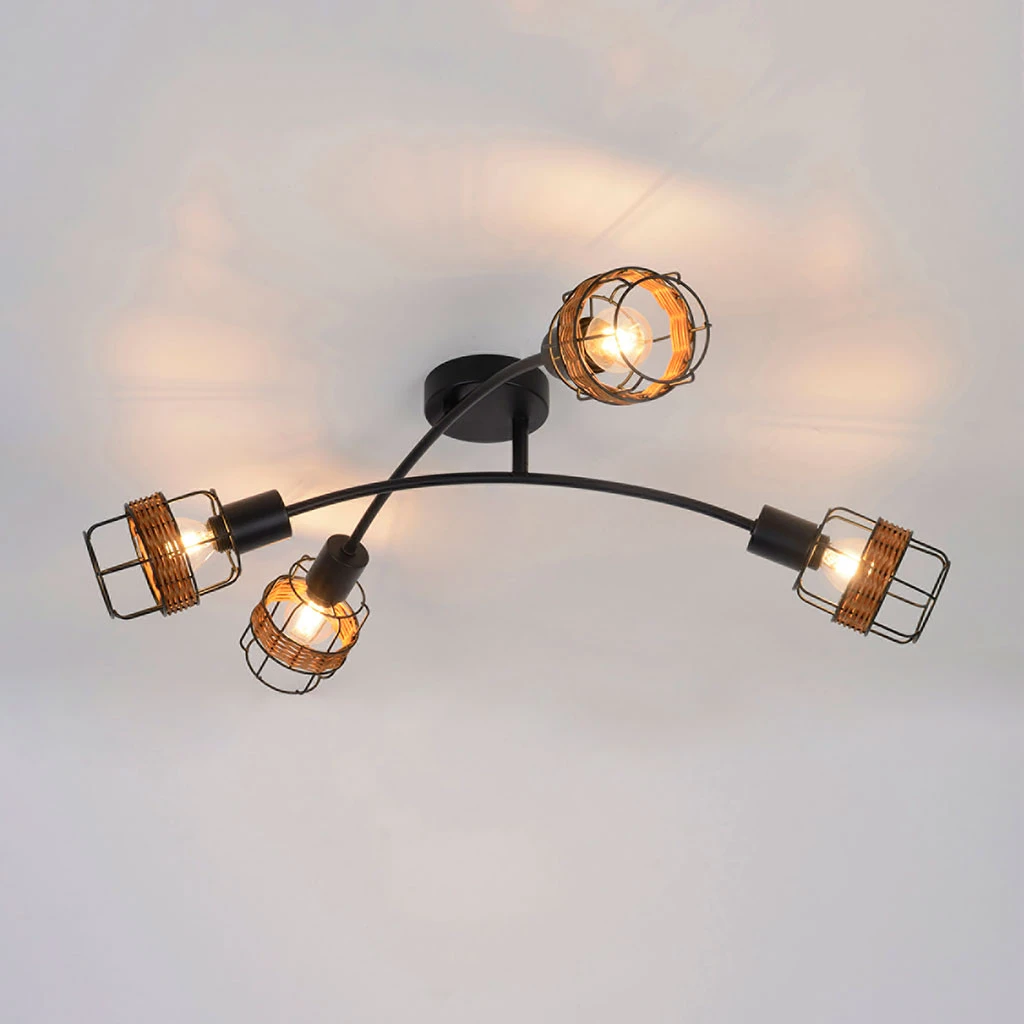 Corep Spot 4 Lumières En Métal Et Rotin L62cm Brun - Bali 2 Corep Spot 4 Lumières En Métal Et Rotin L62cm Brun - Bali – Image 2