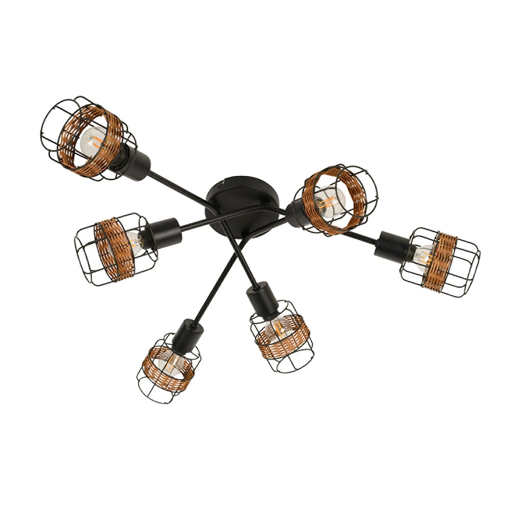 Corep Spot 6 Lumières En Métal Et Rotin L68cm Brun - Bali 1 Corep Spot 6 Lumières En Métal Et Rotin L68cm Brun - Bali