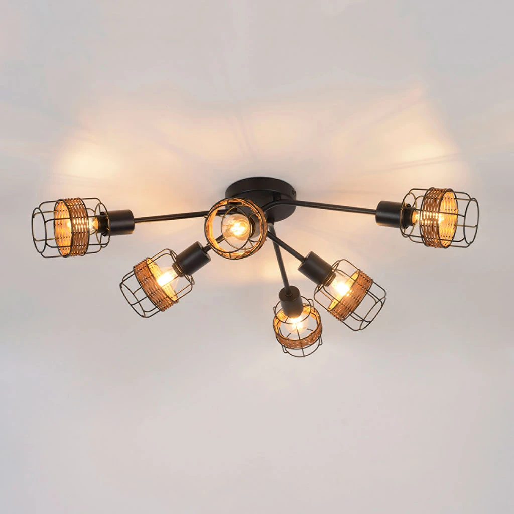 Corep Spot 6 Lumières En Métal Et Rotin L68cm Brun - Bali 2 Corep Spot 6 Lumières En Métal Et Rotin L68cm Brun - Bali – Image 2