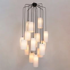 Market Set Suspension Grappe 16 Lumieres En Tissu Bouclette H204cm Blanc - Cosiness -Market Set Shop 632111 FRN02 WEB