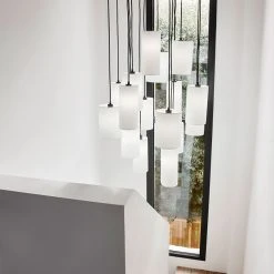 Market Set Suspension Grappe 16 Lumieres En Tissu Bouclette H204cm Blanc - Cosiness -Market Set Shop 632111 FRN04 WEB