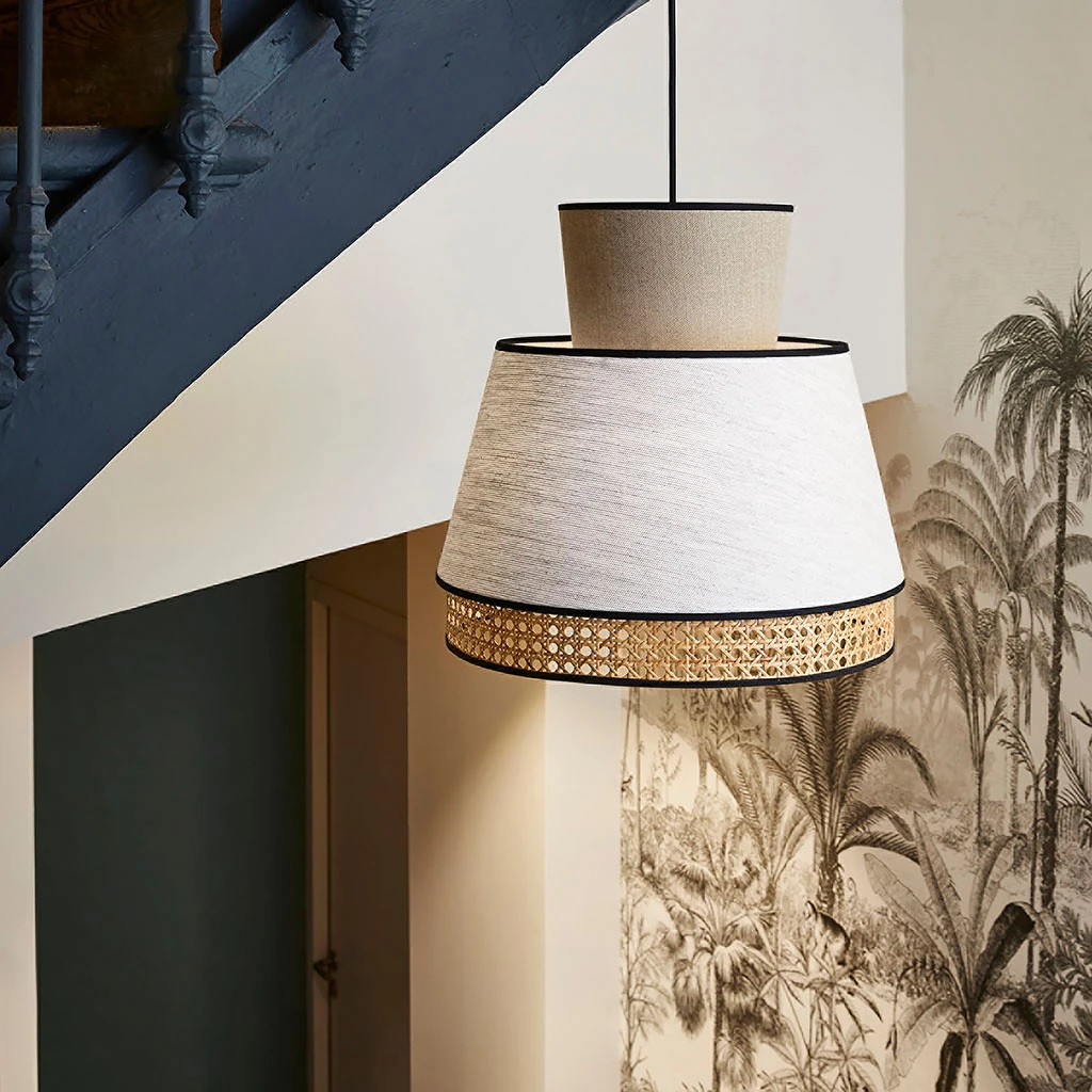 Market Set Suspension En Lin Lavé Et Cannage H37.5cm Nude - Singapour 4 Market Set Suspension En Lin Lavé Et Cannage H37.5cm Nude - Singapour – Image 4